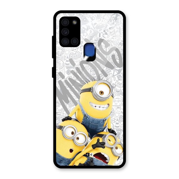 Minions Typo Glass Back Case for Galaxy A21s