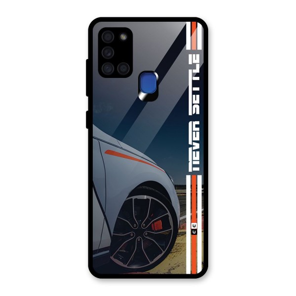 Never Settle SuperCar Glass Back Case for Galaxy A21s