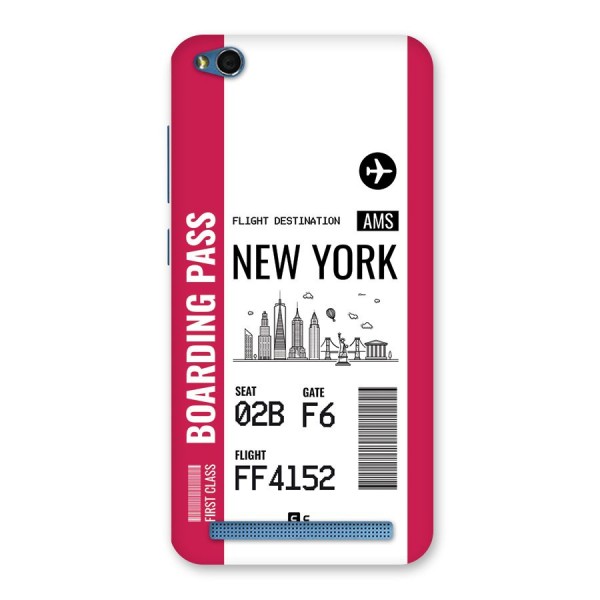 New York Boarding Pass Back Case for Redmi 5A