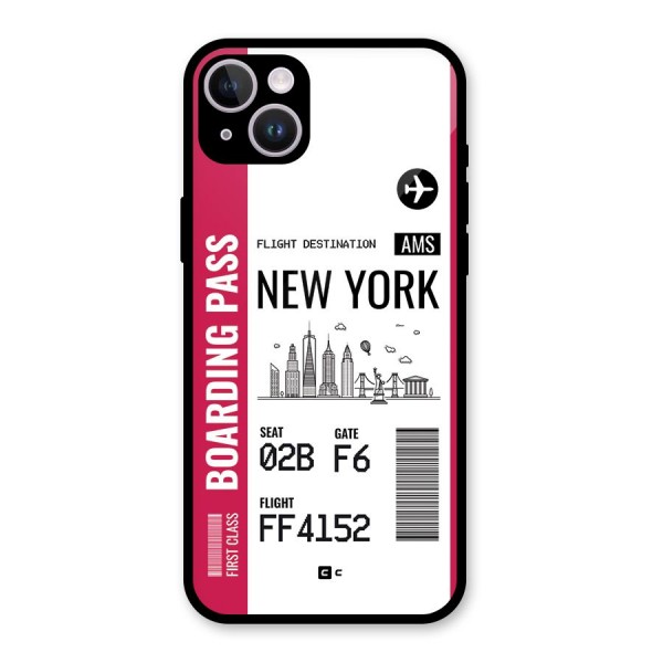 New York Boarding Pass Glass Back Case for iPhone 14 Plus