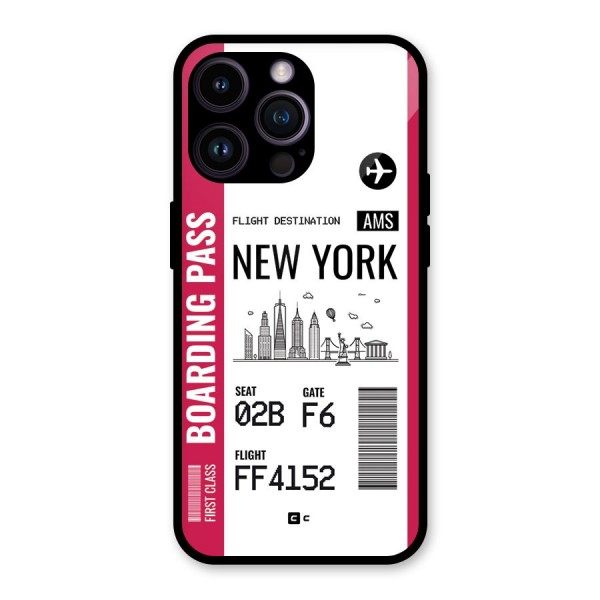 New York Boarding Pass Glass Back Case for iPhone 14 Pro Max