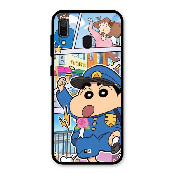 Officer Shinchan Glass Back Case for Galaxy A30