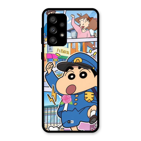 Officer Shinchan Glass Back Case for Galaxy A32
