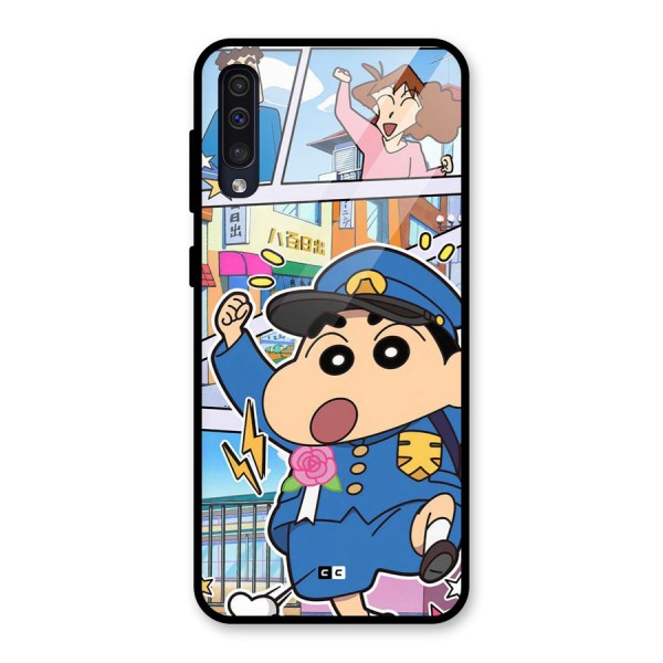 Officer Shinchan Glass Back Case for Galaxy A50