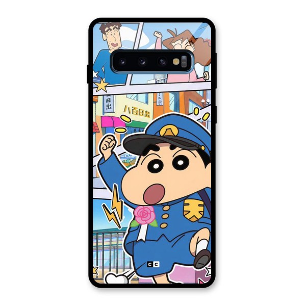 Officer Shinchan Glass Back Case for Galaxy S10