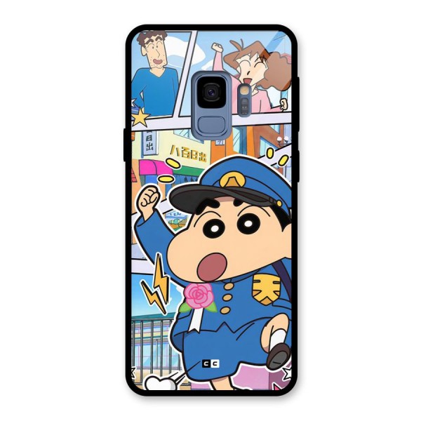 Officer Shinchan Glass Back Case for Galaxy S9