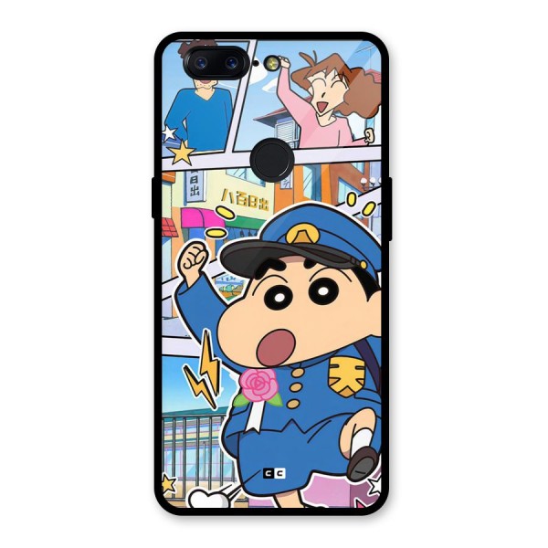Officer Shinchan Glass Back Case for OnePlus 5T