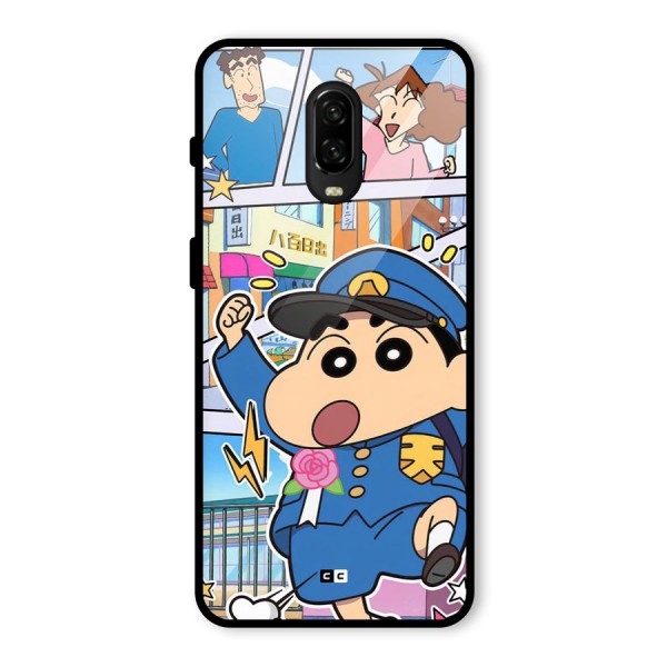 Officer Shinchan Glass Back Case for OnePlus 6T