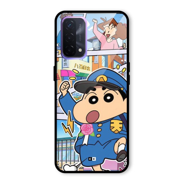 Officer Shinchan Glass Back Case for Oppo A74 5G