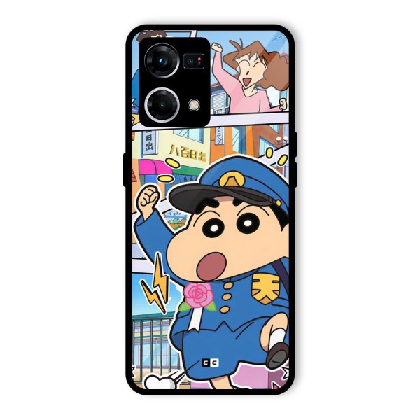 Officer Shinchan Glass Back Case for Oppo F21 Pro 4G