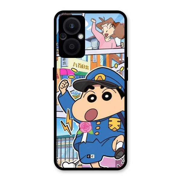 Officer Shinchan Glass Back Case for Oppo F21s Pro 5G