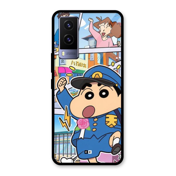 Officer Shinchan Glass Back Case for Vivo V21e 5G