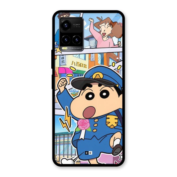 Officer Shinchan Glass Back Case for Vivo Y33s