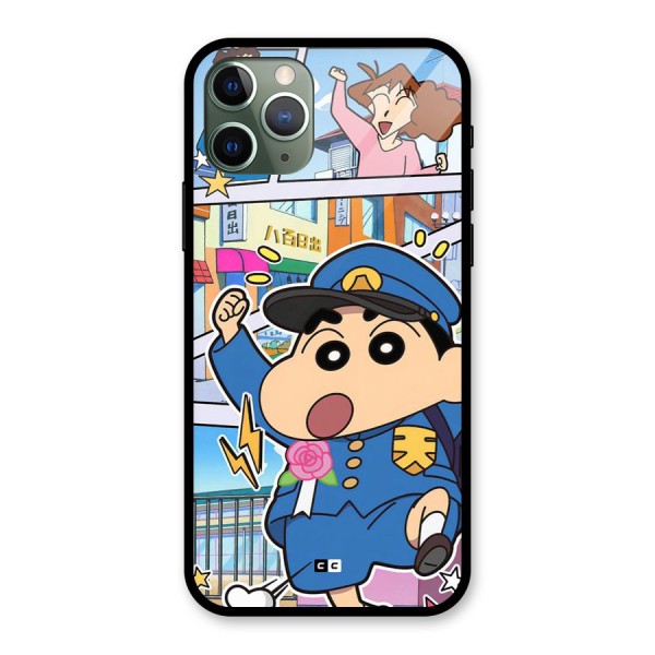Officer Shinchan Glass Back Case for iPhone 11 Pro