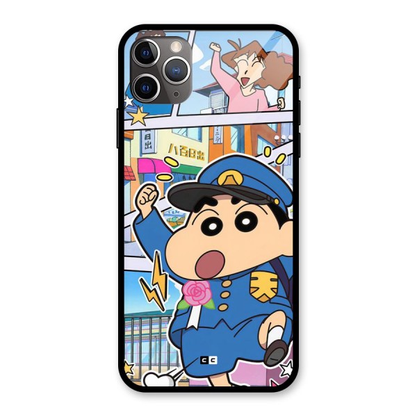 Officer Shinchan Glass Back Case for iPhone 11 Pro Max