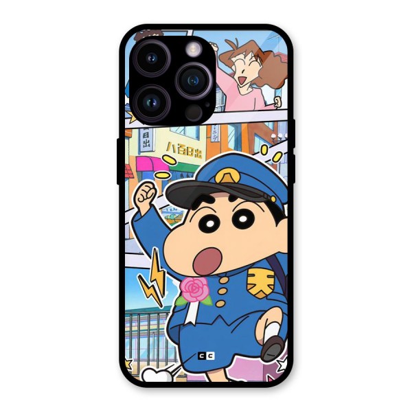 Officer Shinchan Glass Back Case for iPhone 14 Pro Max