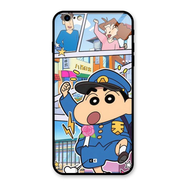 Officer Shinchan Glass Back Case for iPhone 6 Plus 6S Plus