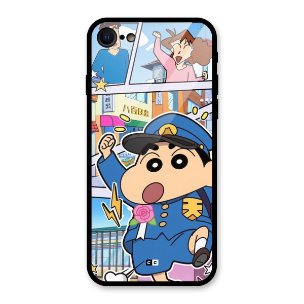 Officer Shinchan Glass Back Case for iPhone SE 2020