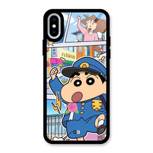 Officer Shinchan Glass Back Case for iPhone X