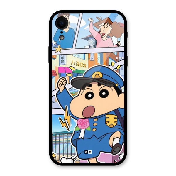 Officer Shinchan Glass Back Case for iPhone XR