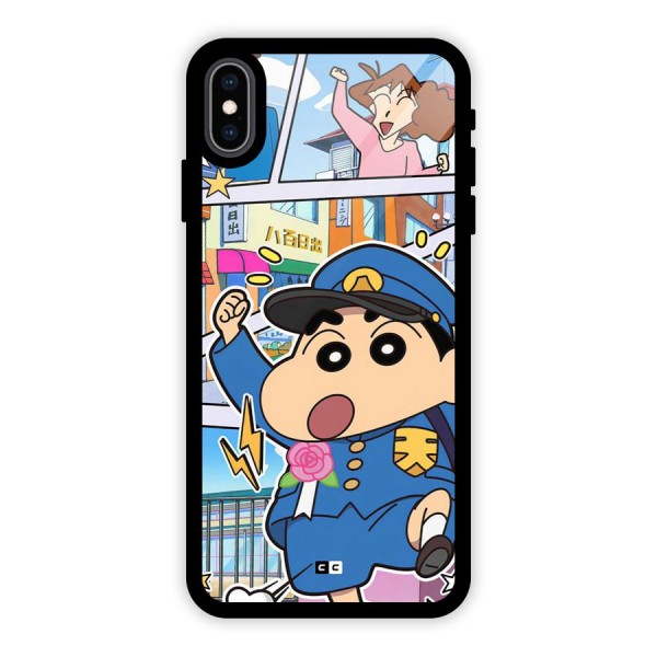 Officer Shinchan Glass Back Case for iPhone XS Max