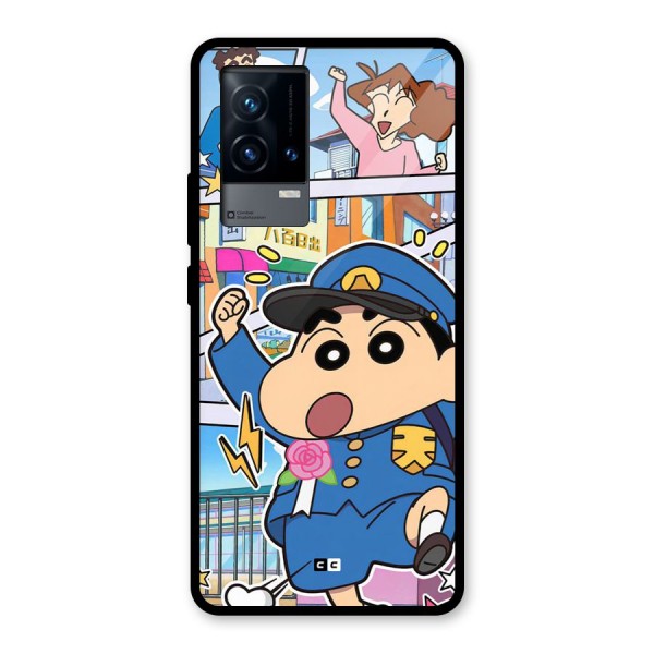 Officer Shinchan Glass Back Case for iQOO 9 5G