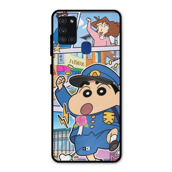 Officer Shinchan Metal Back Case for Galaxy A21s