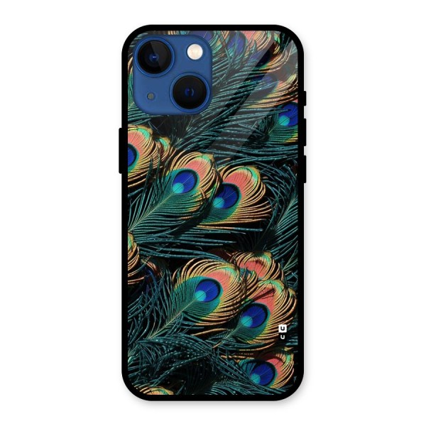 Peacock Feather Art Glass Back Case for iPhone 13 Mini