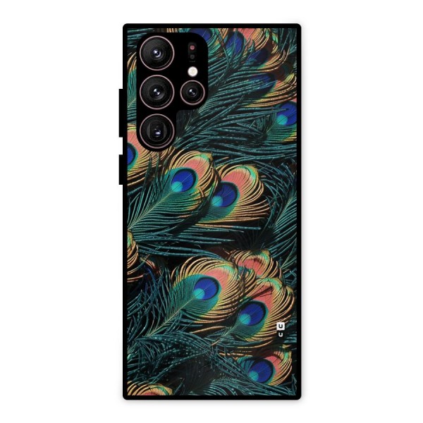 Peacock Feather Art Metal Back Case for Galaxy S22 Ultra 5G