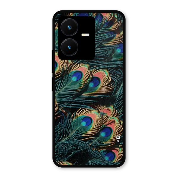 Peacock Feather Art Metal Back Case for Vivo Y22s