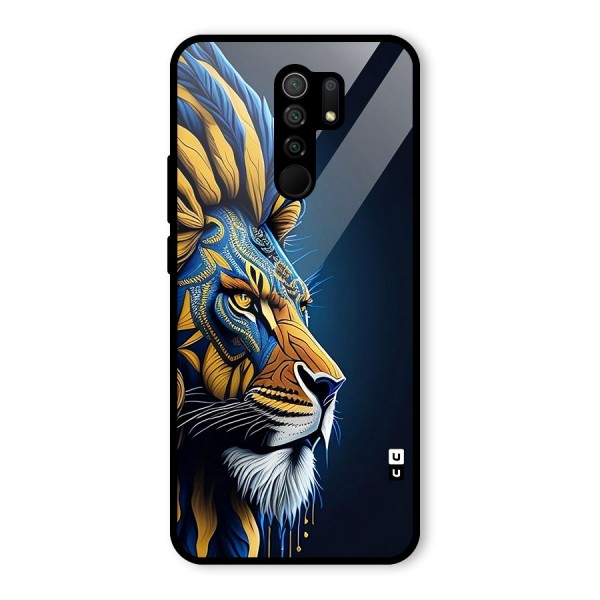 Premium Lion Abstract Side Art Glass Back Case for Redmi 9 Prime