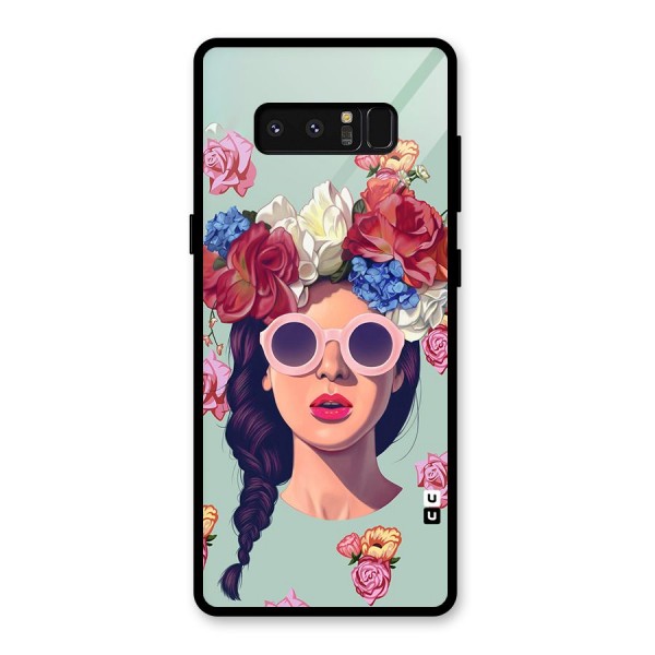 Pretty Girl Florals Illustration Art Glass Back Case for Galaxy Note 8