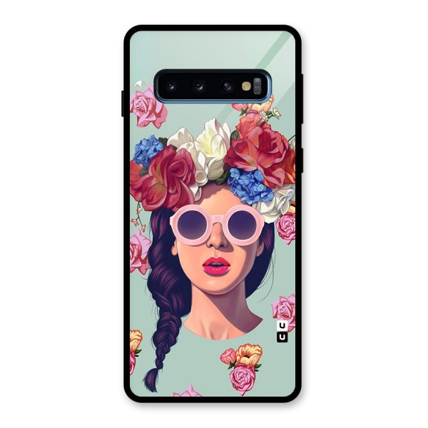 Pretty Girl Florals Illustration Art Glass Back Case for Galaxy S10