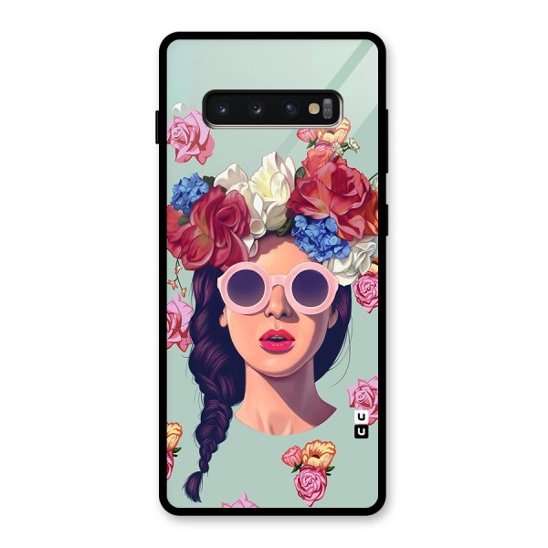 Pretty Girl Florals Illustration Art Glass Back Case for Galaxy S10 Plus