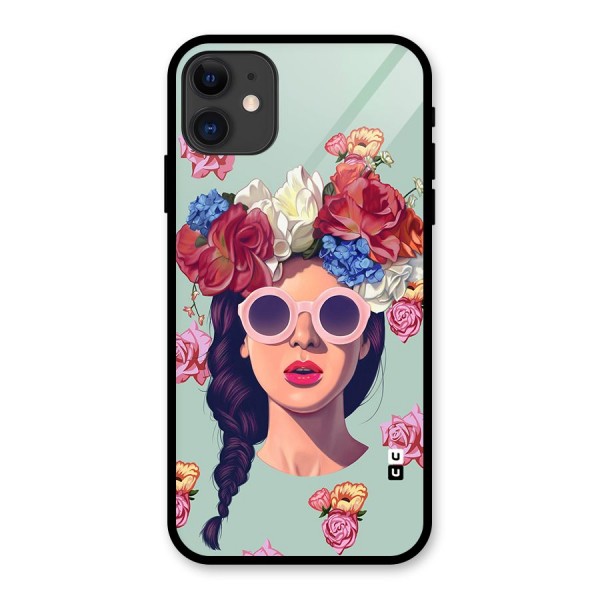 Pretty Girl Florals Illustration Art Glass Back Case for iPhone 11