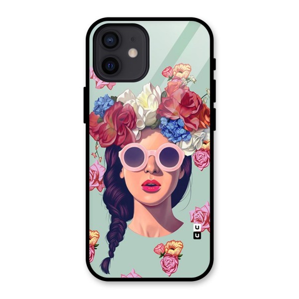 Pretty Girl Florals Illustration Art Glass Back Case for iPhone 12