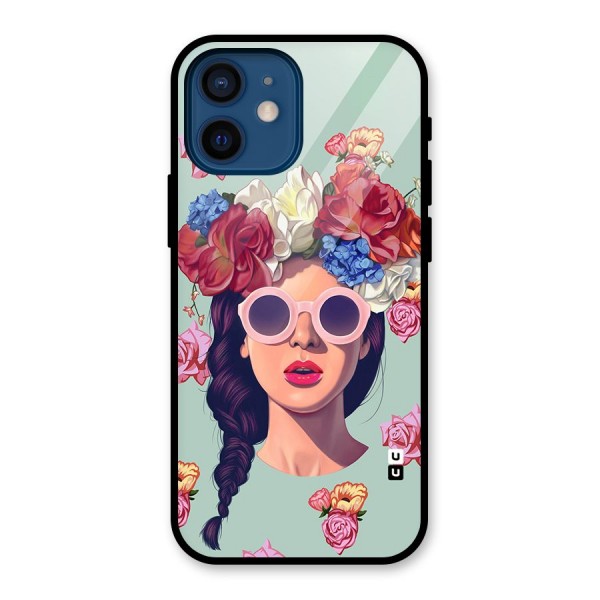 Pretty Girl Florals Illustration Art Glass Back Case for iPhone 12 Mini