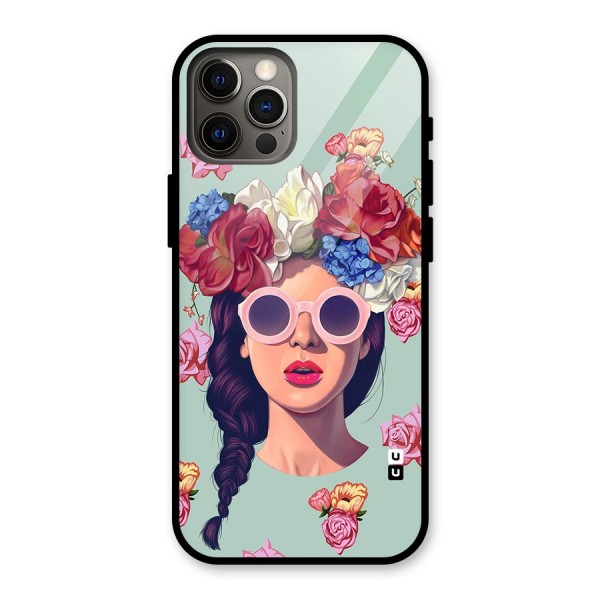 Pretty Girl Florals Illustration Art Glass Back Case for iPhone 12 Pro
