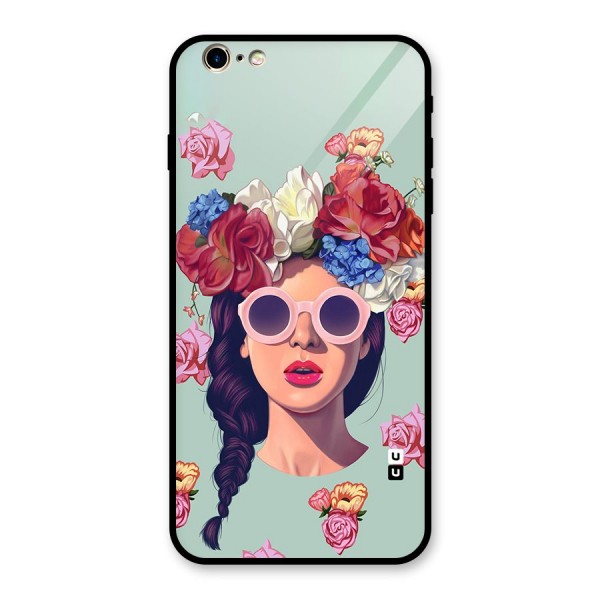 Pretty Girl Florals Illustration Art Glass Back Case for iPhone 6 Plus 6S Plus