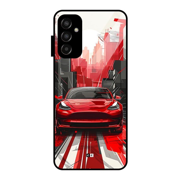 Red And Black Car Glass Back Case for Galaxy F13