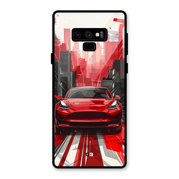 Red And Black Car Glass Back Case for Galaxy Note 9