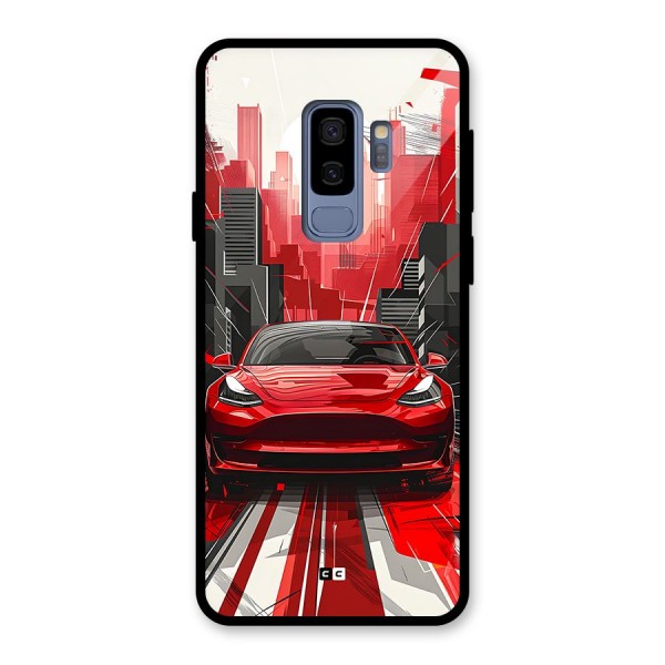 Red And Black Car Glass Back Case for Galaxy S9 Plus