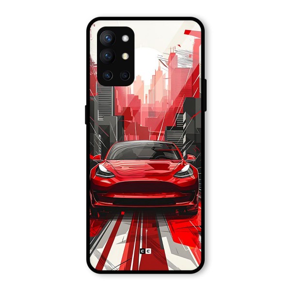 Red And Black Car Glass Back Case for OnePlus 9R