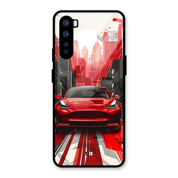 Red And Black Car Glass Back Case for OnePlus Nord