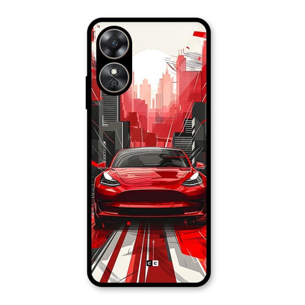 Red And Black Car Glass Back Case for Oppo A17