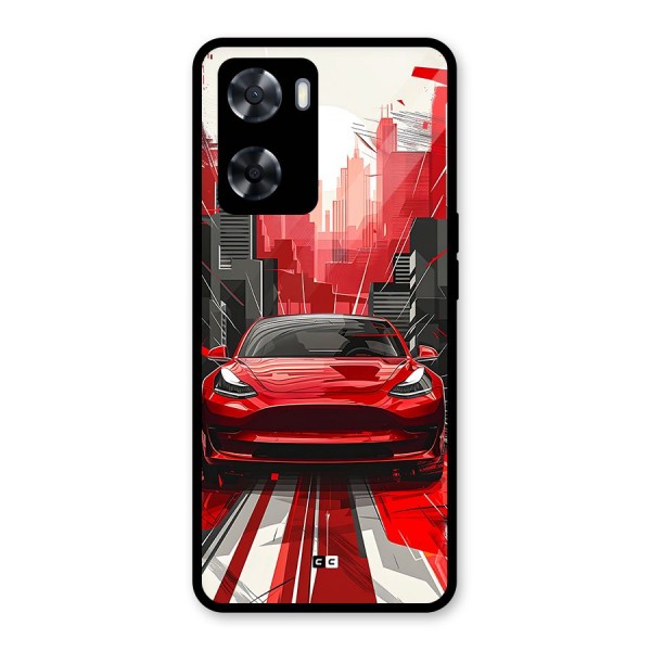 Red And Black Car Glass Back Case for Oppo A57 2022