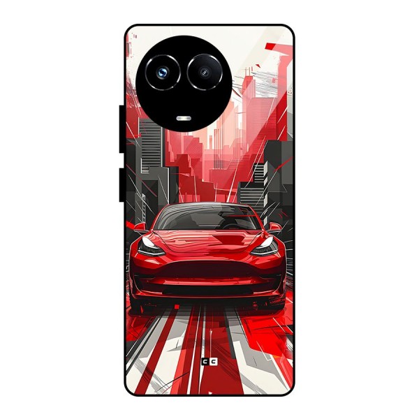 Red And Black Car Glass Back Case for Realme 11X
