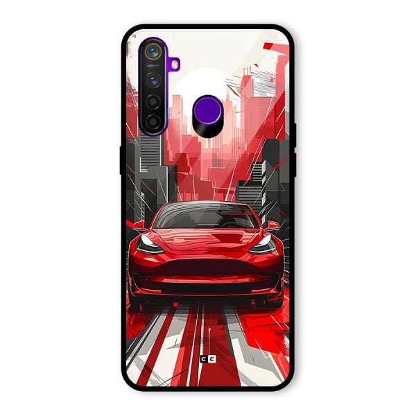 Red And Black Car Glass Back Case for Realme 5 Pro