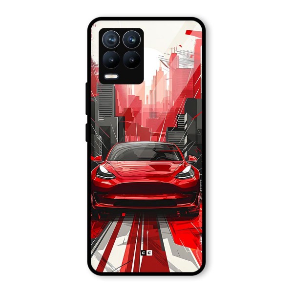 Red And Black Car Glass Back Case for Realme 8 Pro