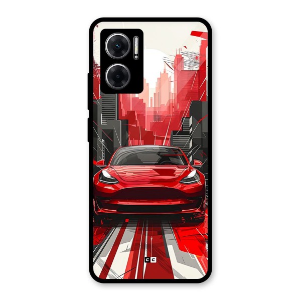 Red And Black Car Glass Back Case for Redmi 11 Prime 5G